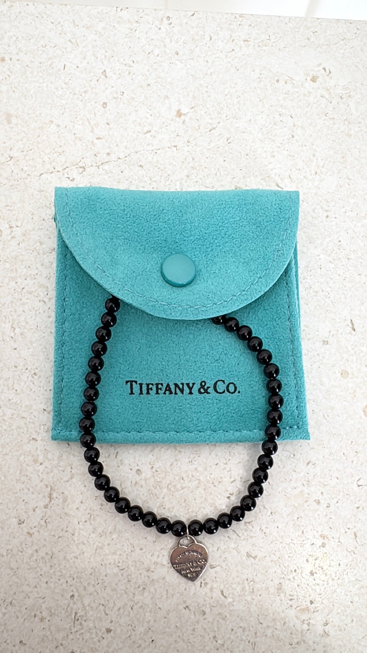 Tiffany & Co. Onyx and Silver Heart Charm Bracelet