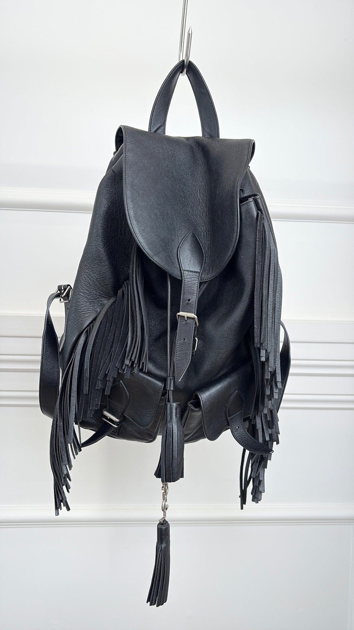 Saint Laurent Fringe Leather Festival Backpack Black
