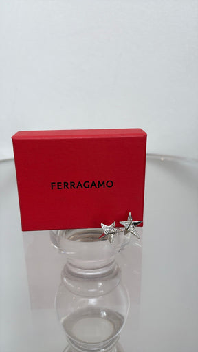 Ferragamo Silver and Crystal Star Stud Earrings