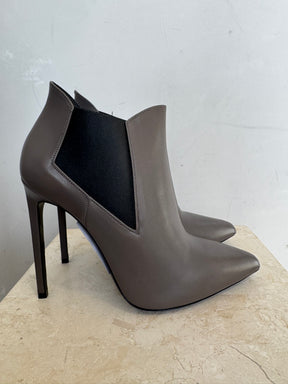 Saint Laurent Charoal Leather Stiletto Ankle Boots, 39.5
