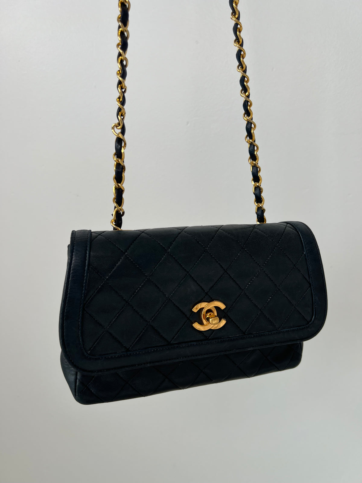 Chanel Black Lambskin Leather Diana Flap Bag