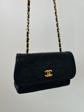 Chanel Black Lambskin Leather Diana Flap Bag