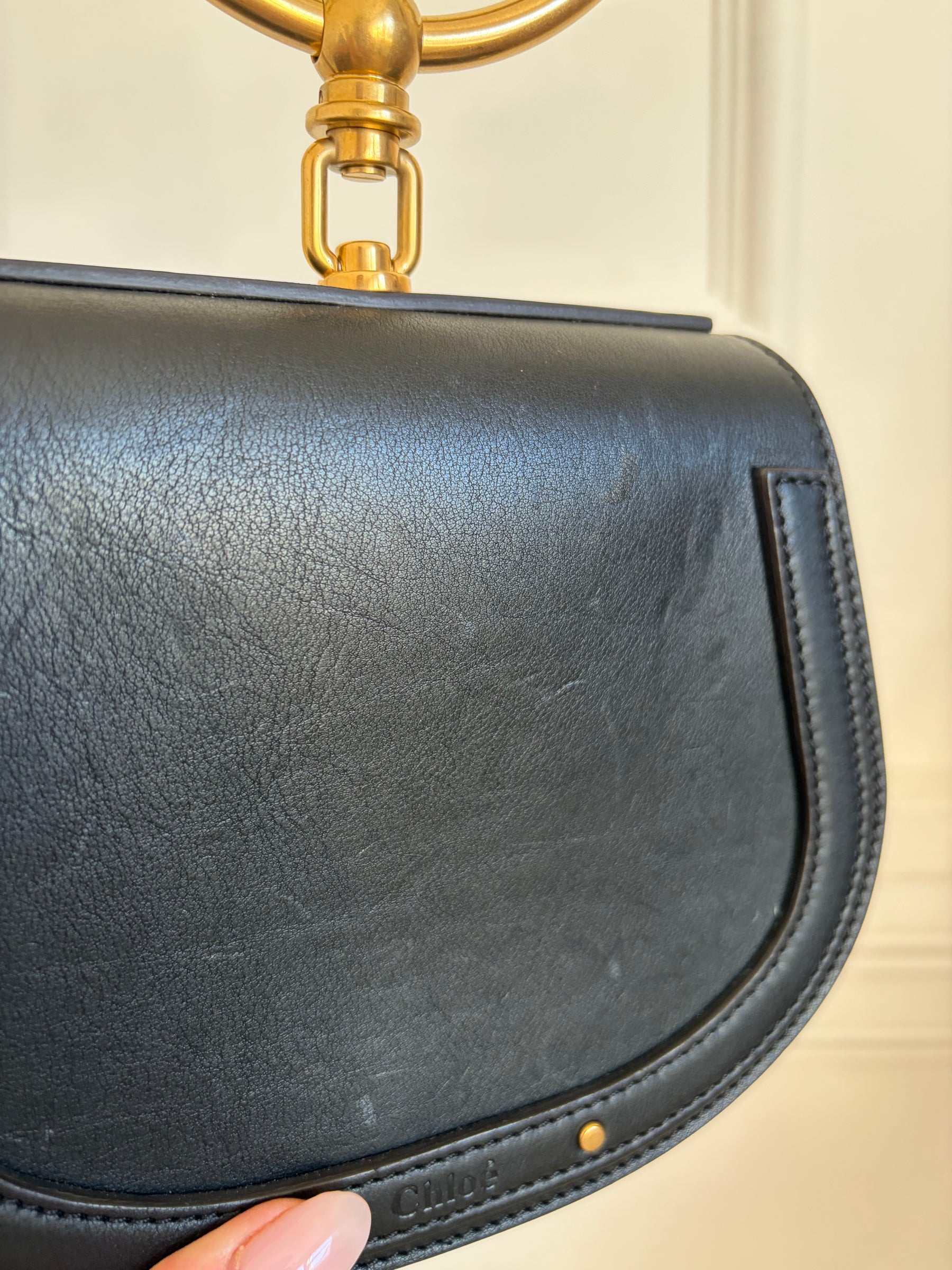 Chloé Black Leather and Suede Nile Bracelet Bag