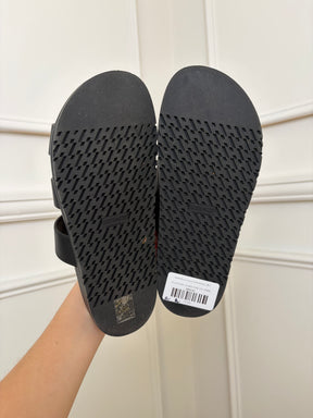 Hermès Black Leather Chypre Sandals, 38.5