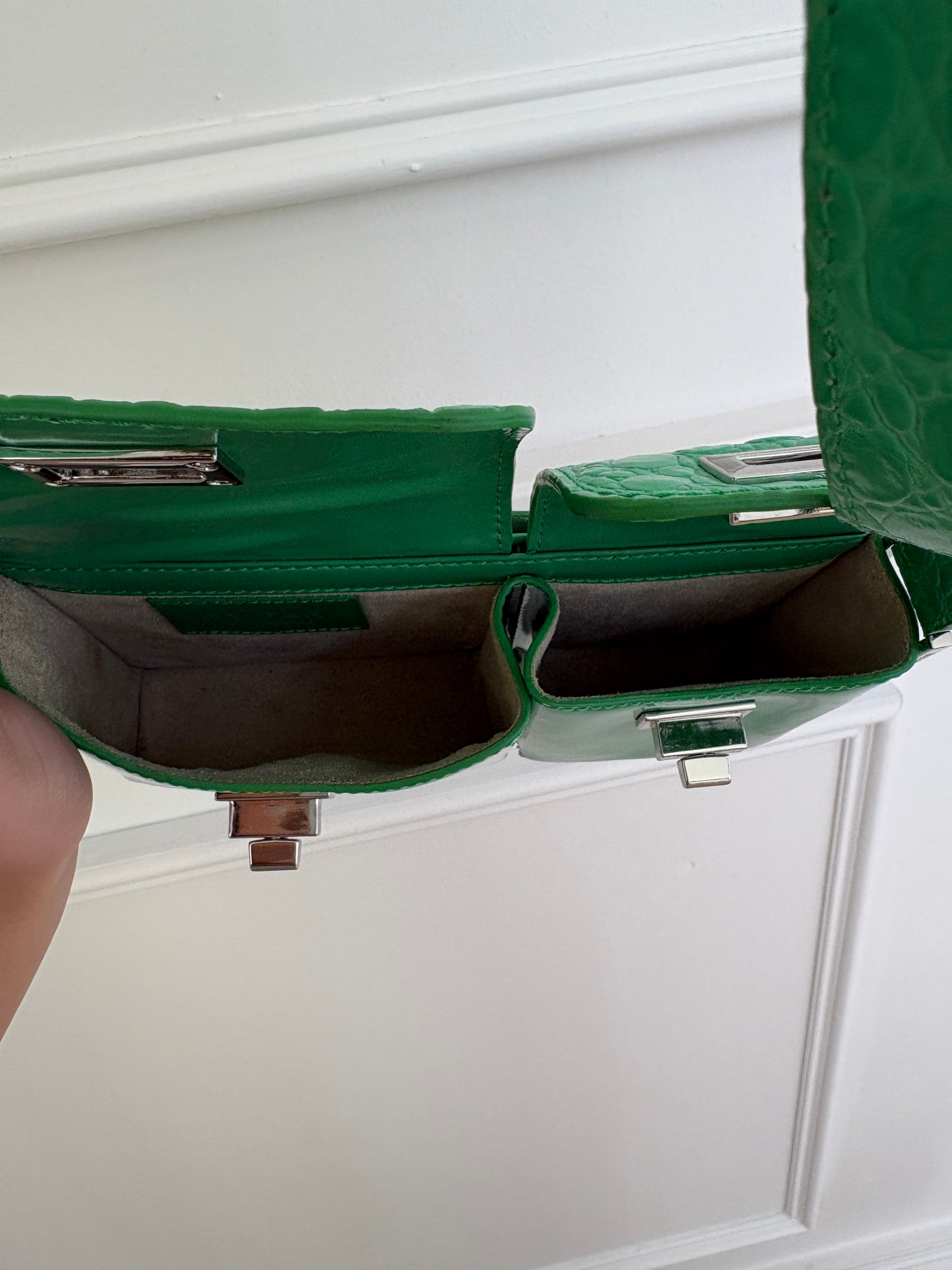 By Far Green Smooth and Croc Embossed Leather "Baby Billy" Bag