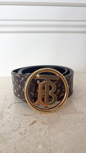 Burberrry Leather Logo Belt Gold Hardware Brown Monogram, M