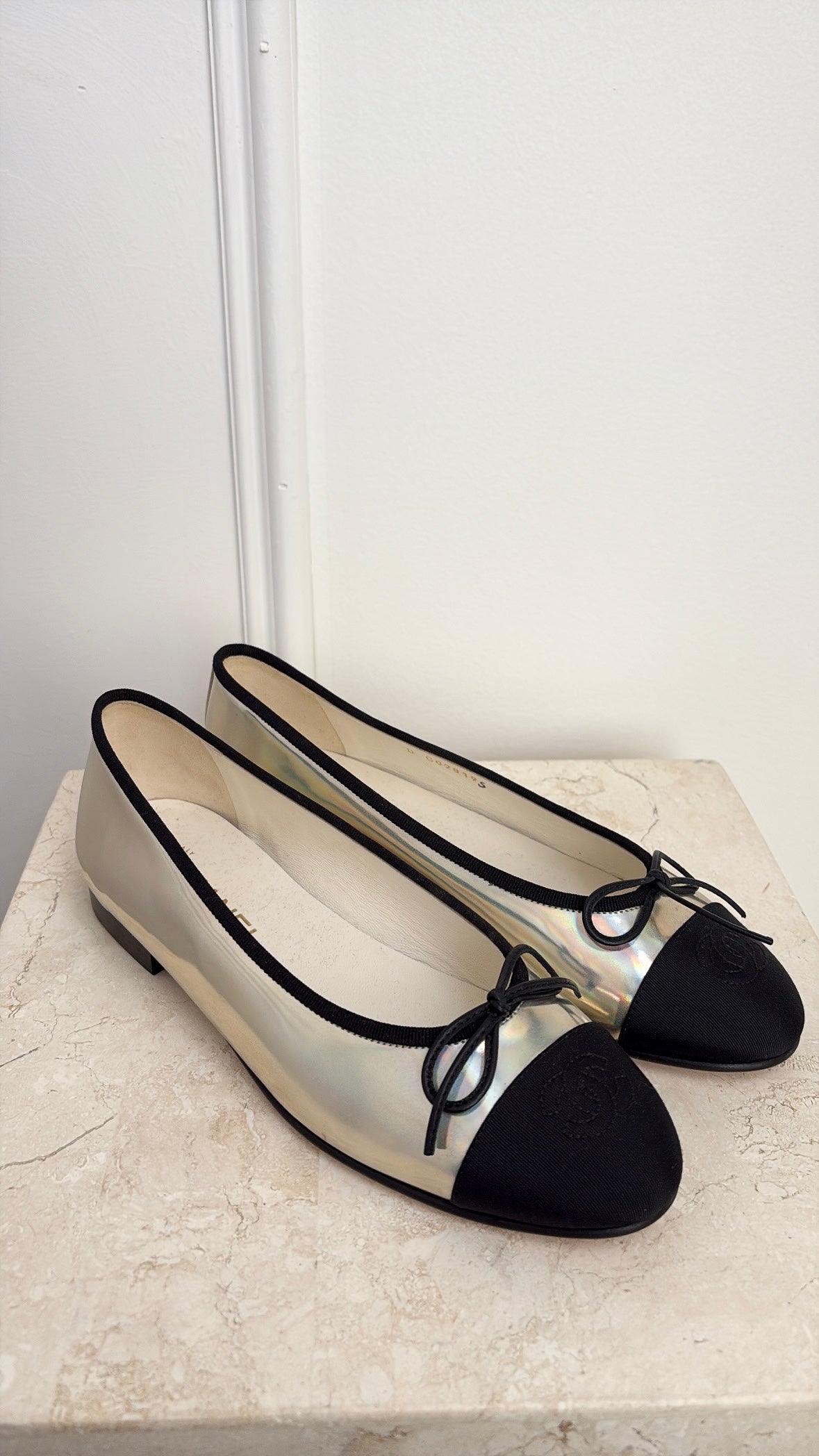 Chanel Ballet Flats Silver & Black Bicolor, 38C