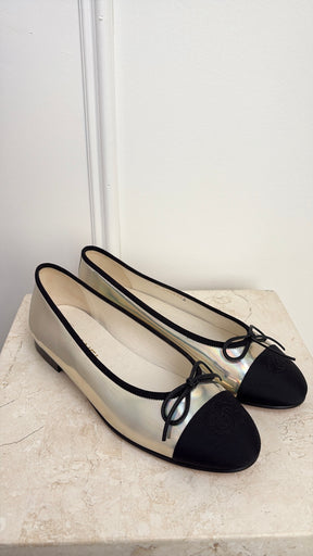 Chanel Ballet Flats Silver & Black Bicolor, 38C