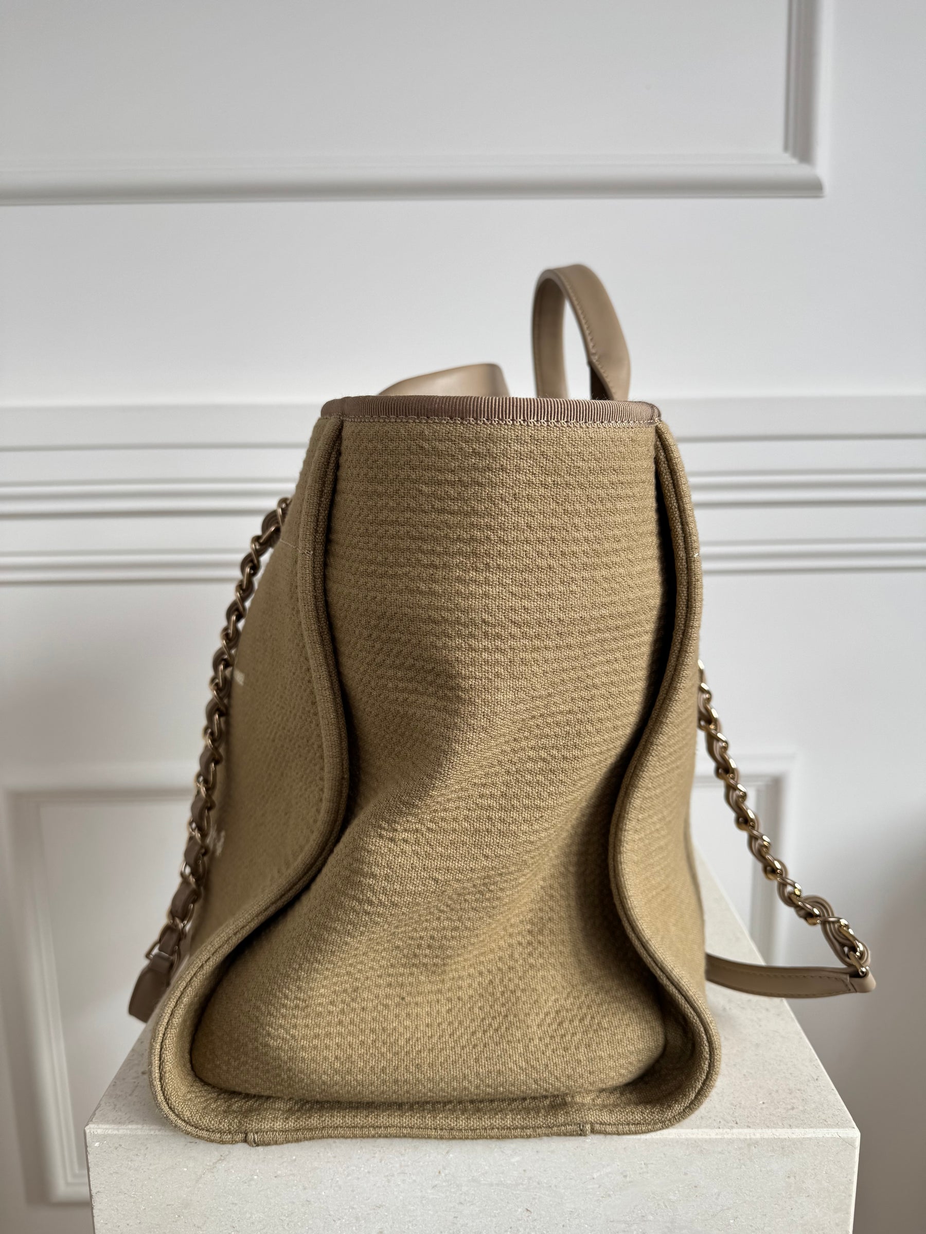 Chanel Dark Beige Canvas Deauville Tote Bag