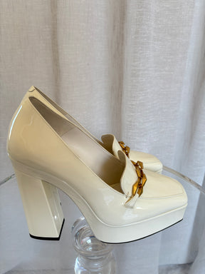 Jimmy Choo White Patent Platform Pumps, 39.5
