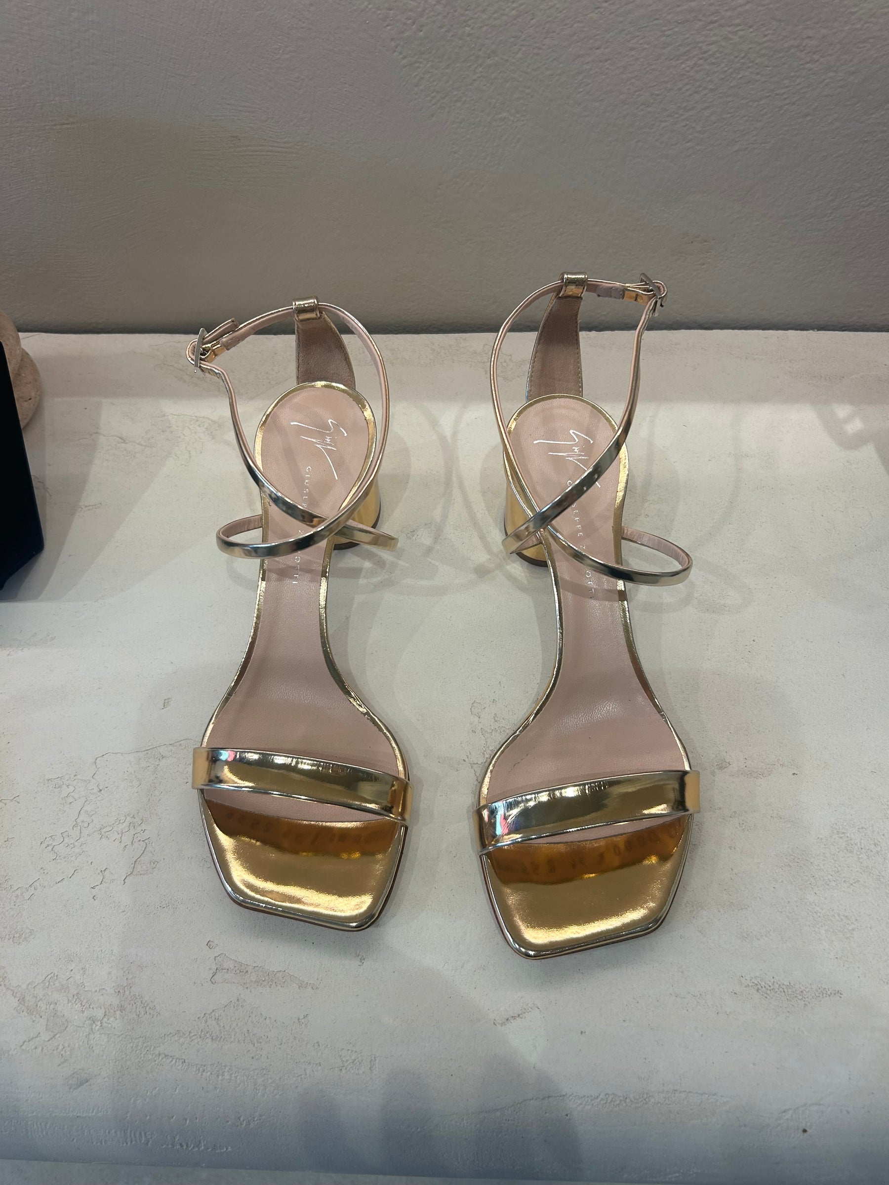 Giuseppe Zanotti Rose Gold Strappy Block Heels, 37.5