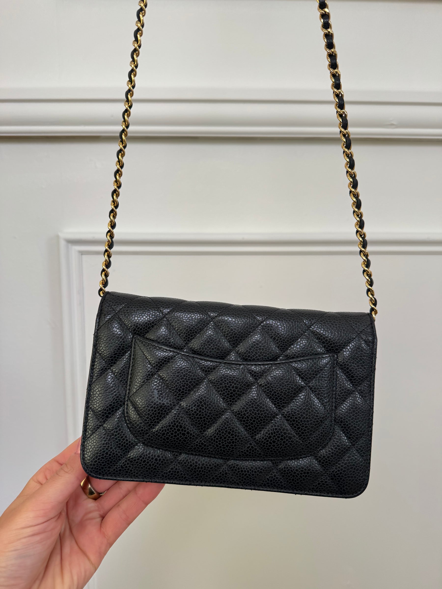Chanel Black Caviar Leather Wallet On Chain