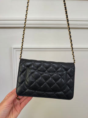 Chanel Black Caviar Leather Wallet On Chain