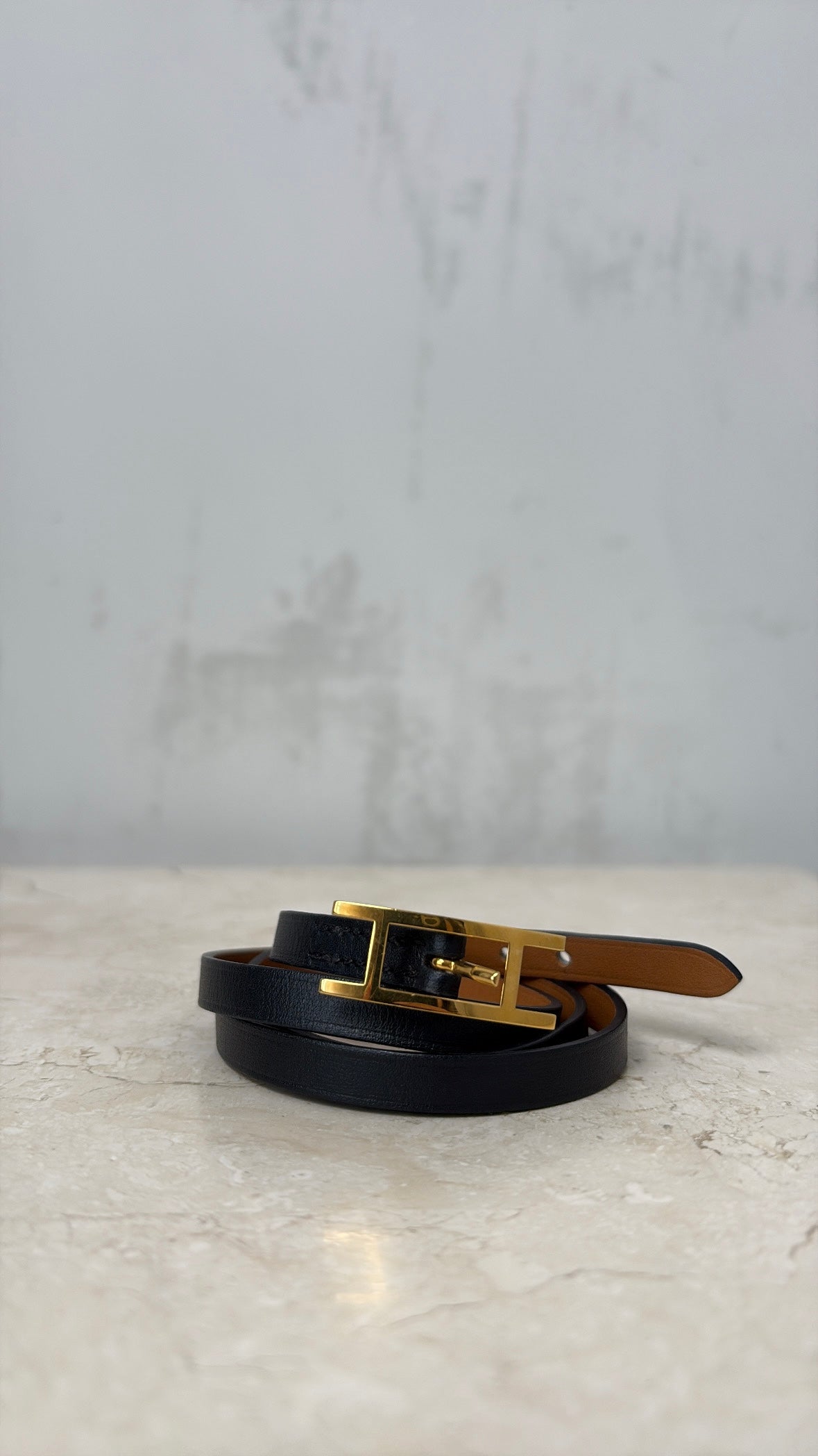 Hermès Black Leather Behapi Wrap Bracelet