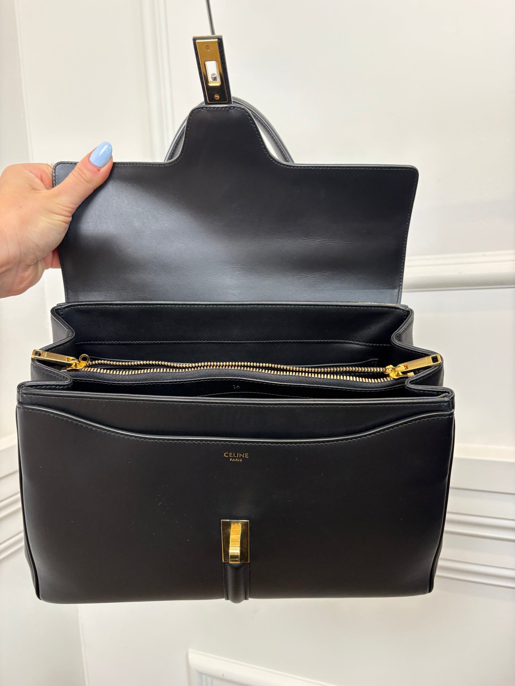 Celine Black Leather Medium Classique 16 Bag