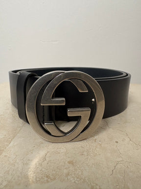 Gucci Dark Navy Leather Blondie Belt, 95
