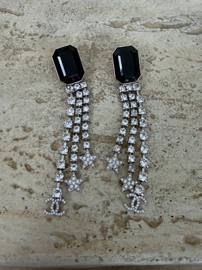 Chanel Black Crystal Diamonte Drop Earrings