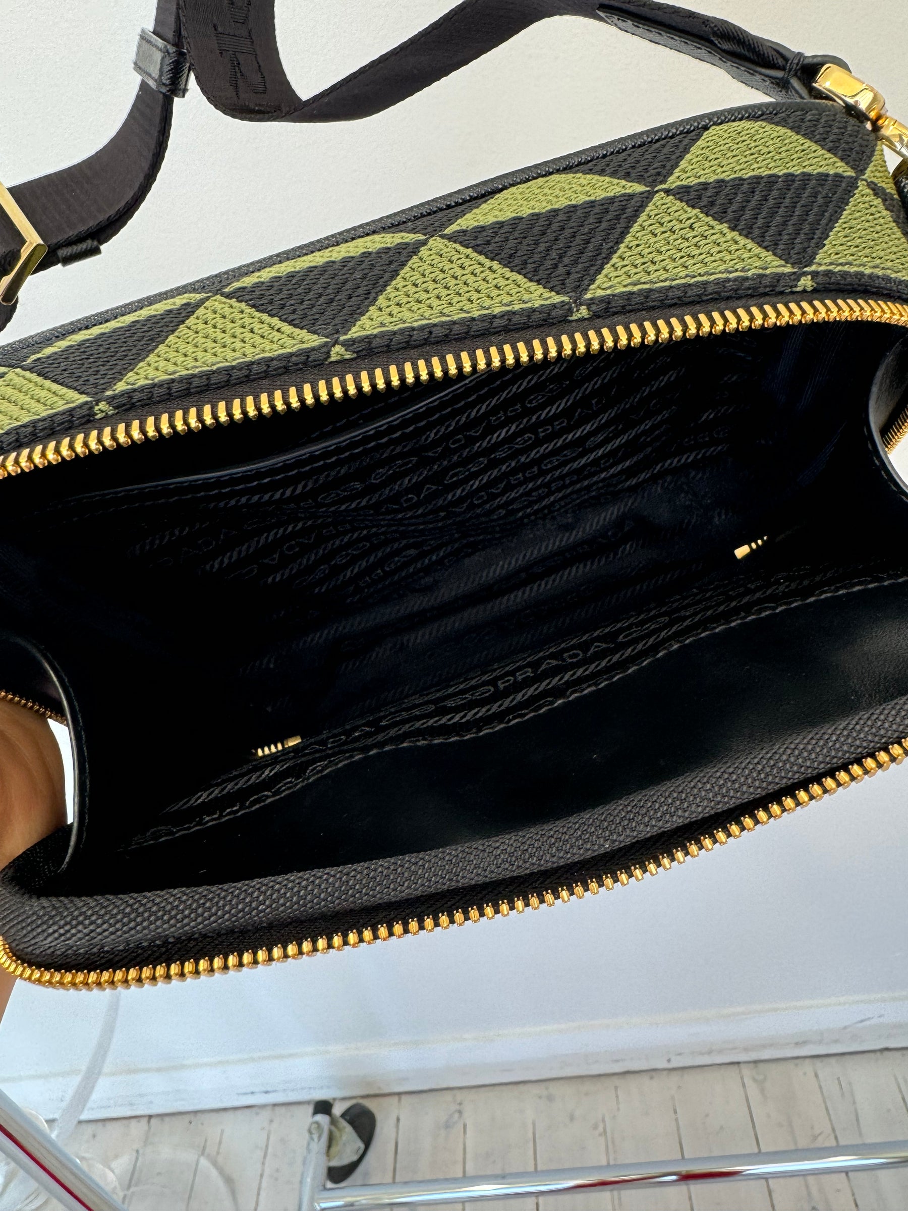 Prada Bandoliera Green And Black Jacquard Cross Body Bag
