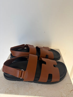 Hermès Gold Leather Genius Sandals, 39
