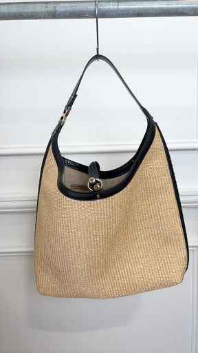 Chloé Raffia and Black Leather Marcie Hobo Bag