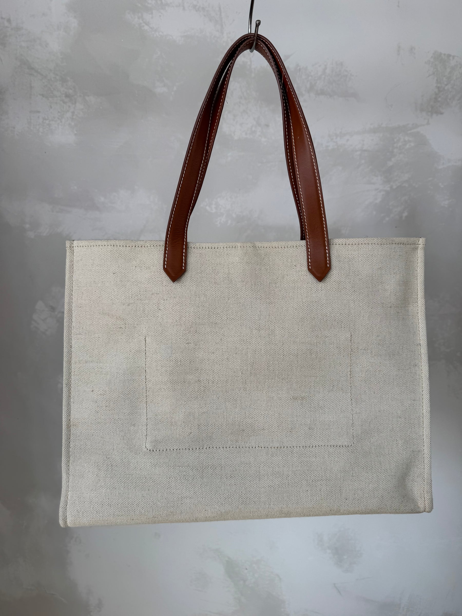 Balmain Cream Canvas and Tan leather logo Tote