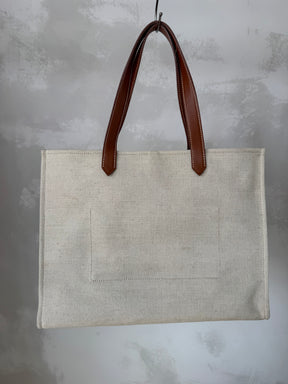 Balmain Cream Canvas and Tan leather logo Tote