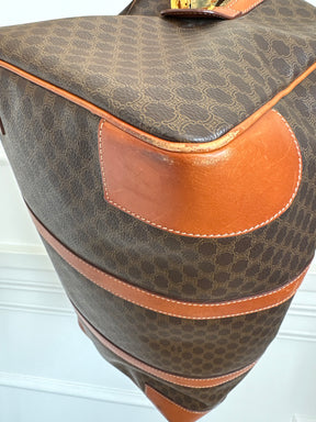 Celine Triomphe Canvas and Tan Leather Trim Duffle Bag