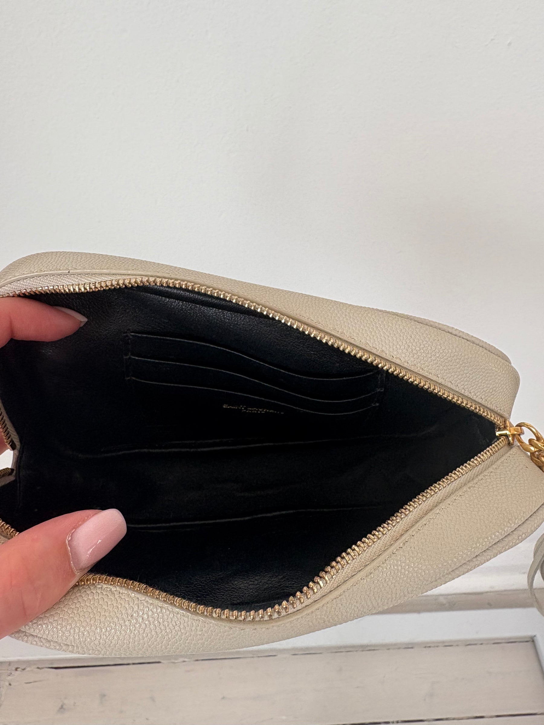 Saint Laurent Lou Mini Quilted Leather Camera Bag Vintage White