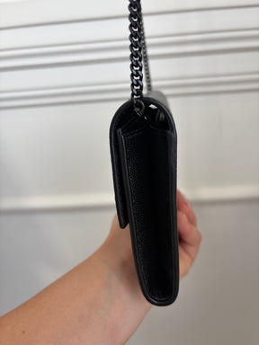Saint Laurent Black Grained Leather Envelope Flap Chain Bag Black HW