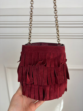 Burberry Red Suede Fringed Mini Bucket bag