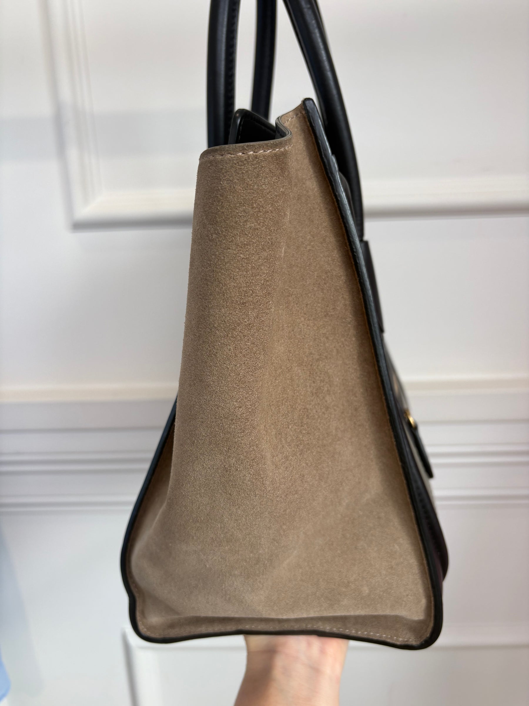 Celine Khaki Black and Taupe Leather and Suede Luggage