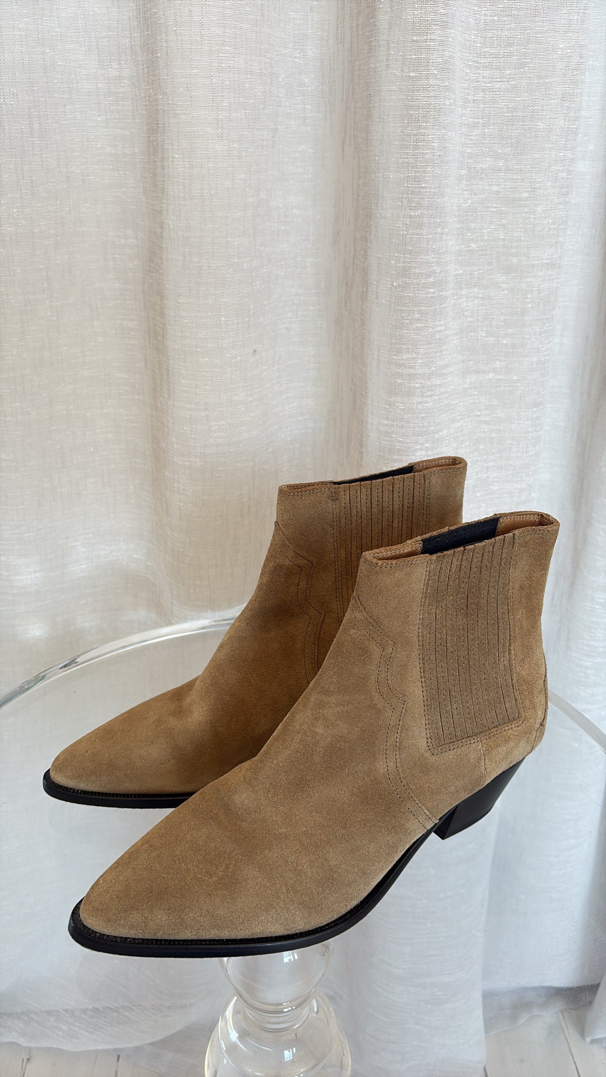 Isabel Marant Khaki Suede Heeled Western Ankle Boot, 40