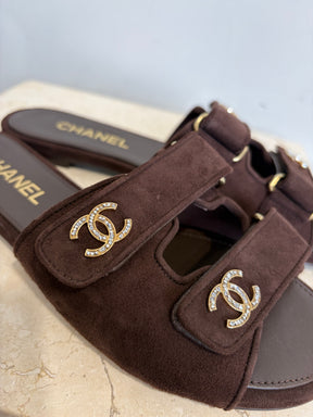 Chanel Brown Suede CC City Sandal, 39