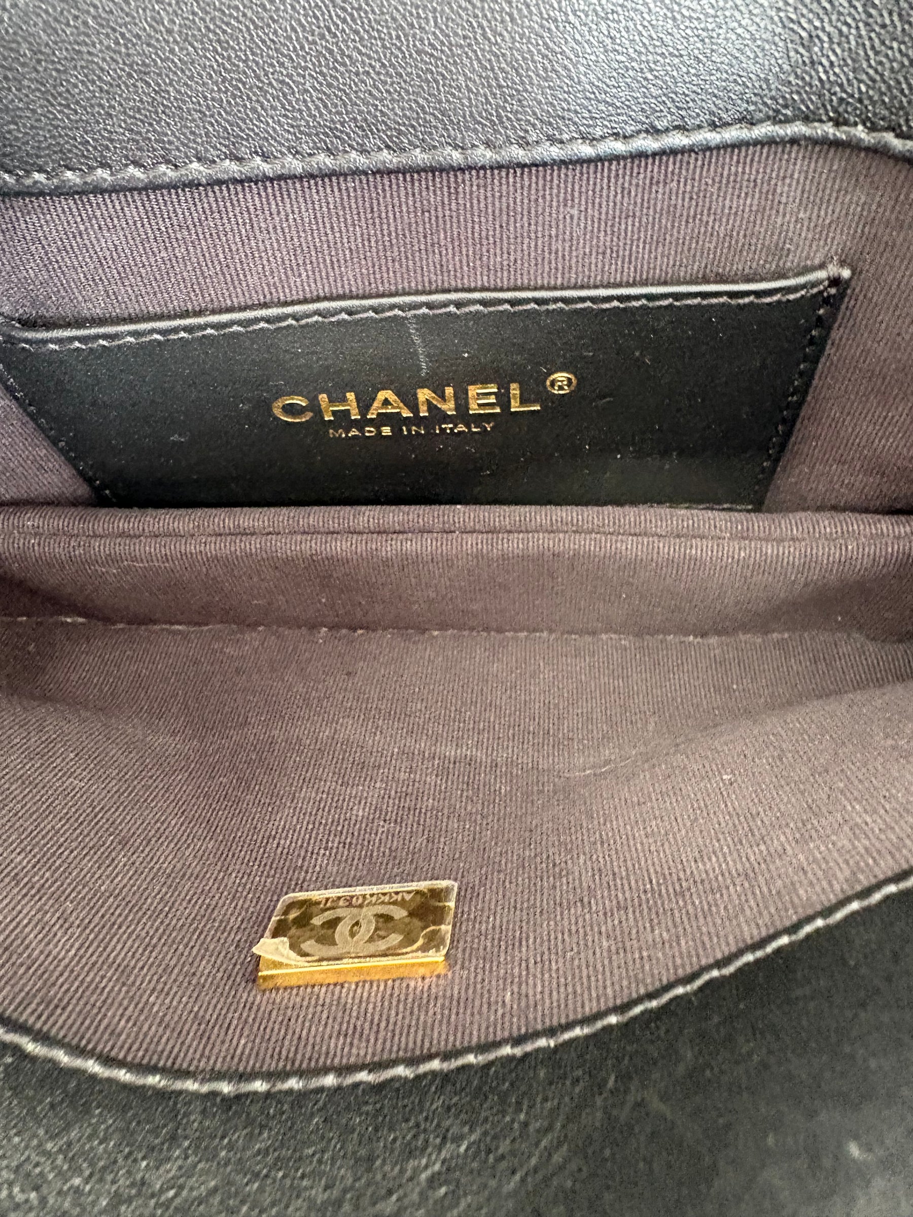Chanel Black Leather Logo Clutch with Chain