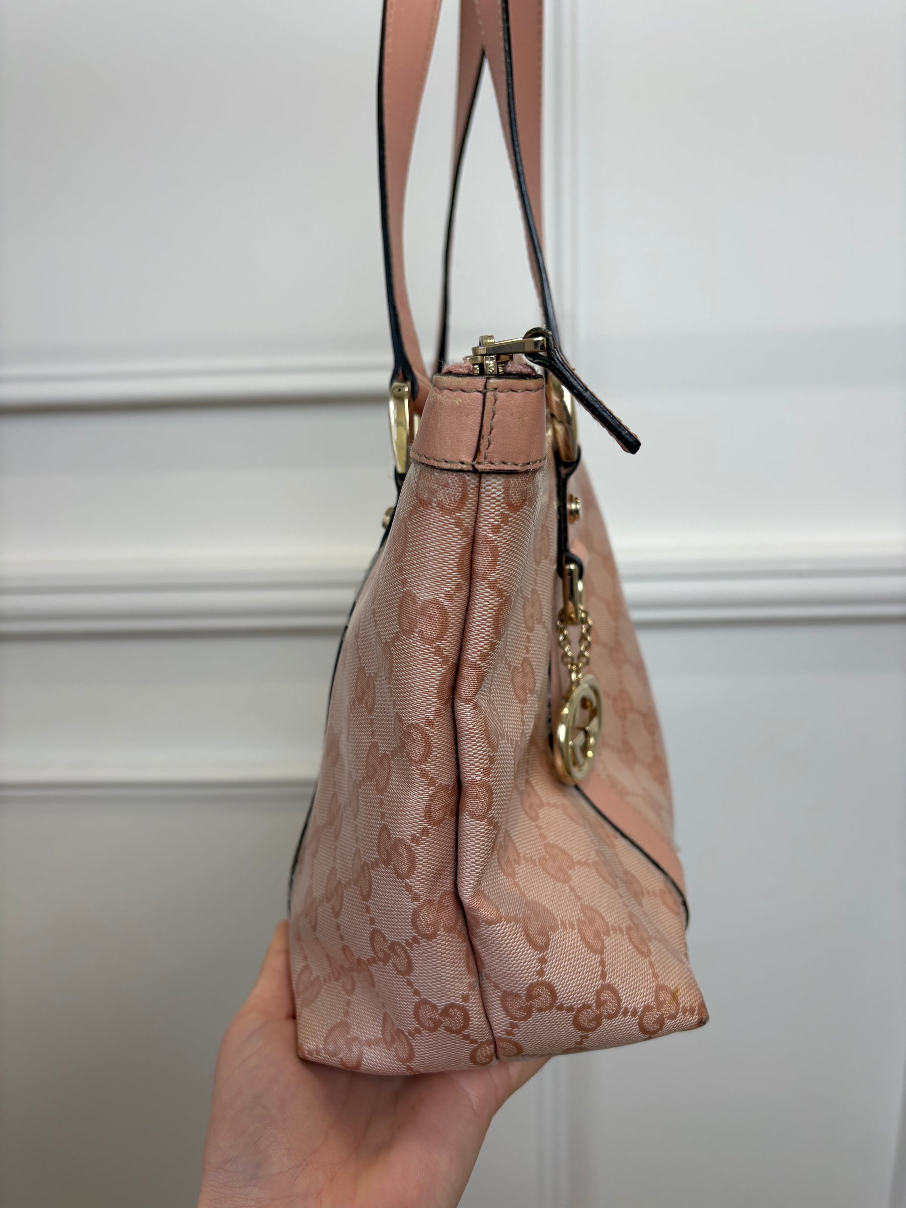 Gucci Pink Coated Canvas Monogram Medium Abbey Tote