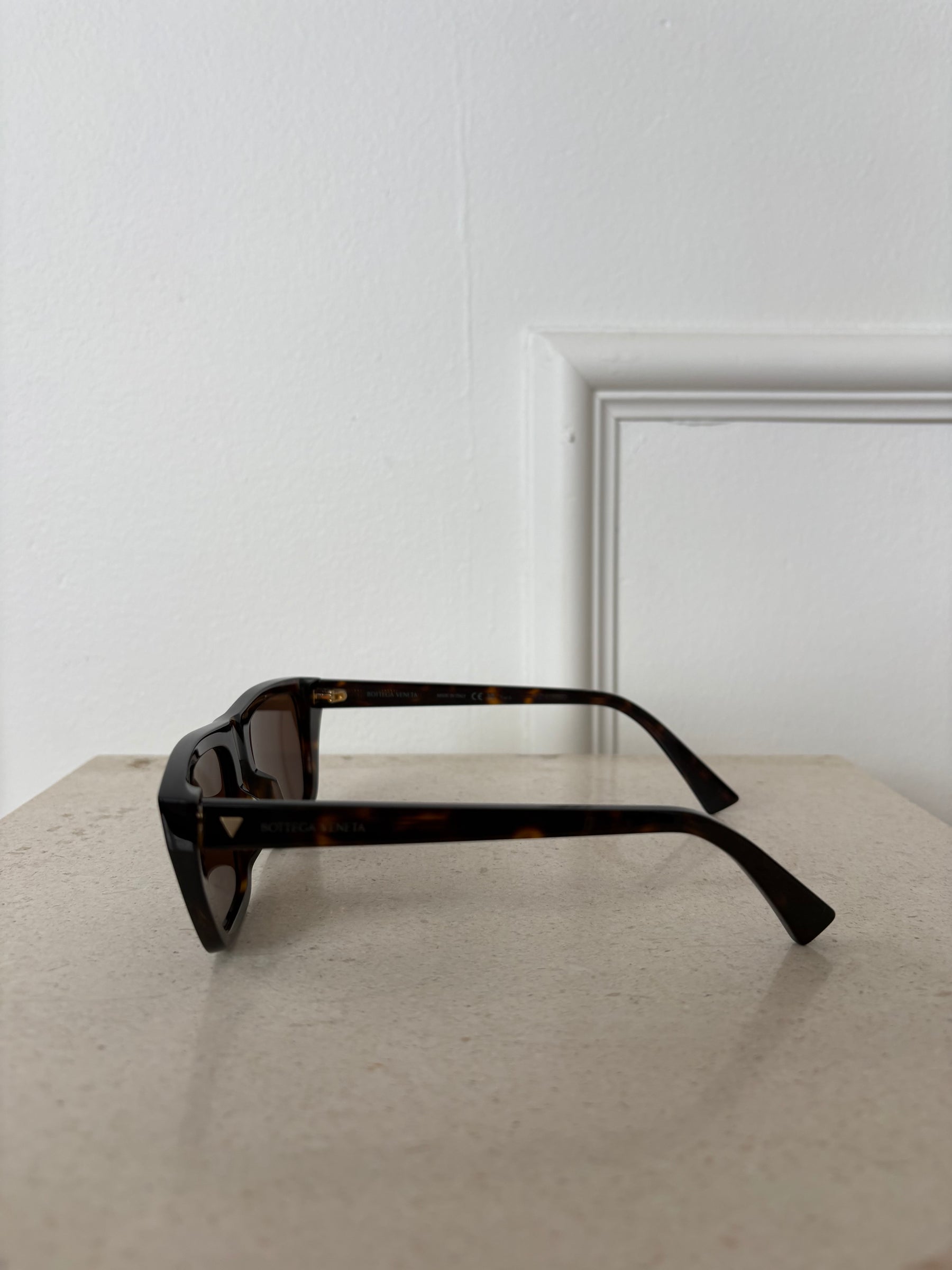 Bottega Veneta Tortoiseshell Flat Top Sunglasses