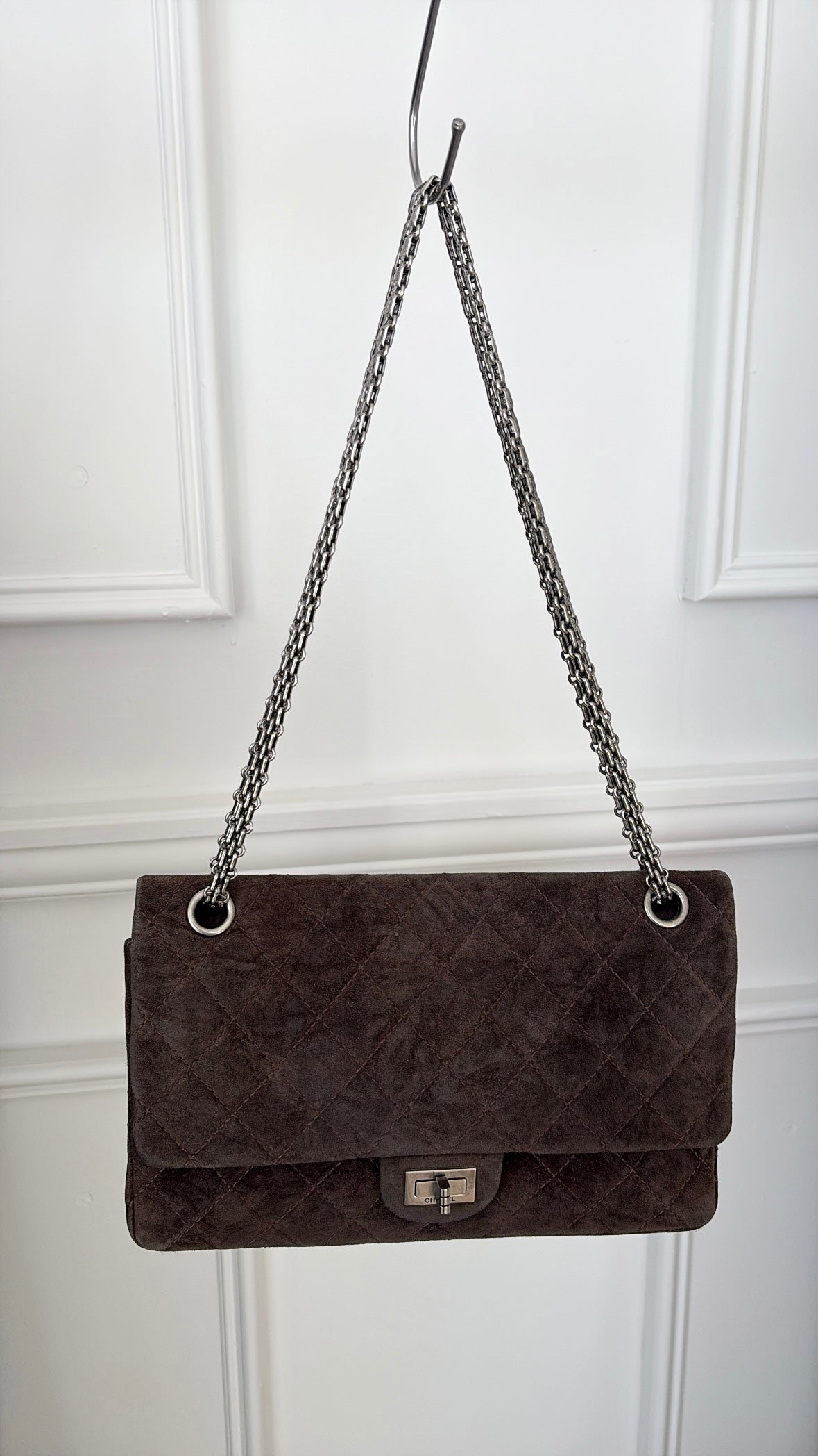 Chanel Brown Suede Large 2.55 Handbag