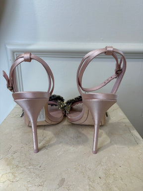 Sophia Webster Pink Satin and Crystal Flower Strappy Heels, 39