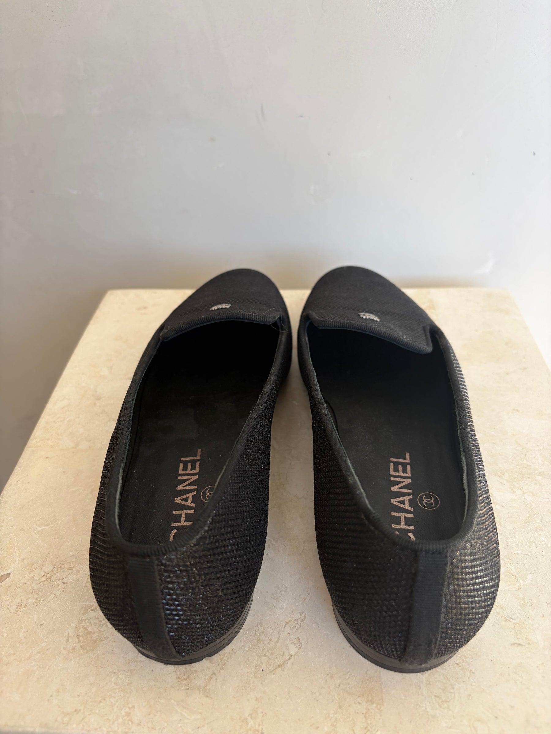 Chanel Black Lurex Fabric Loafer, 39C