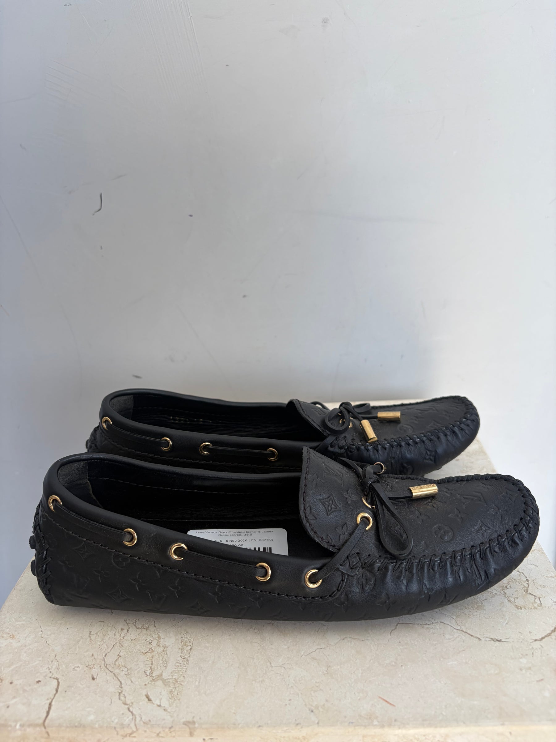 Louis Vuitton Black Monogram Empreinte Leather Gloria Loafers, 38.5