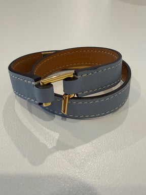 Hermès Blue Leather Rivale Wrap Bracelet, XS