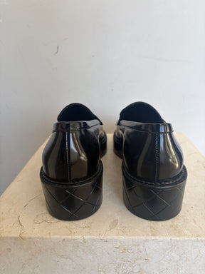 Chanel Black Brushed Leather Heart Logo Loafer, 38.5