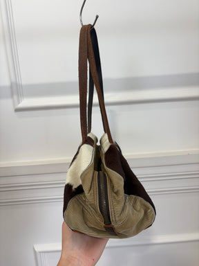 Miu Miu Cow Hide, Corduroy and Leather Shoulder Bag