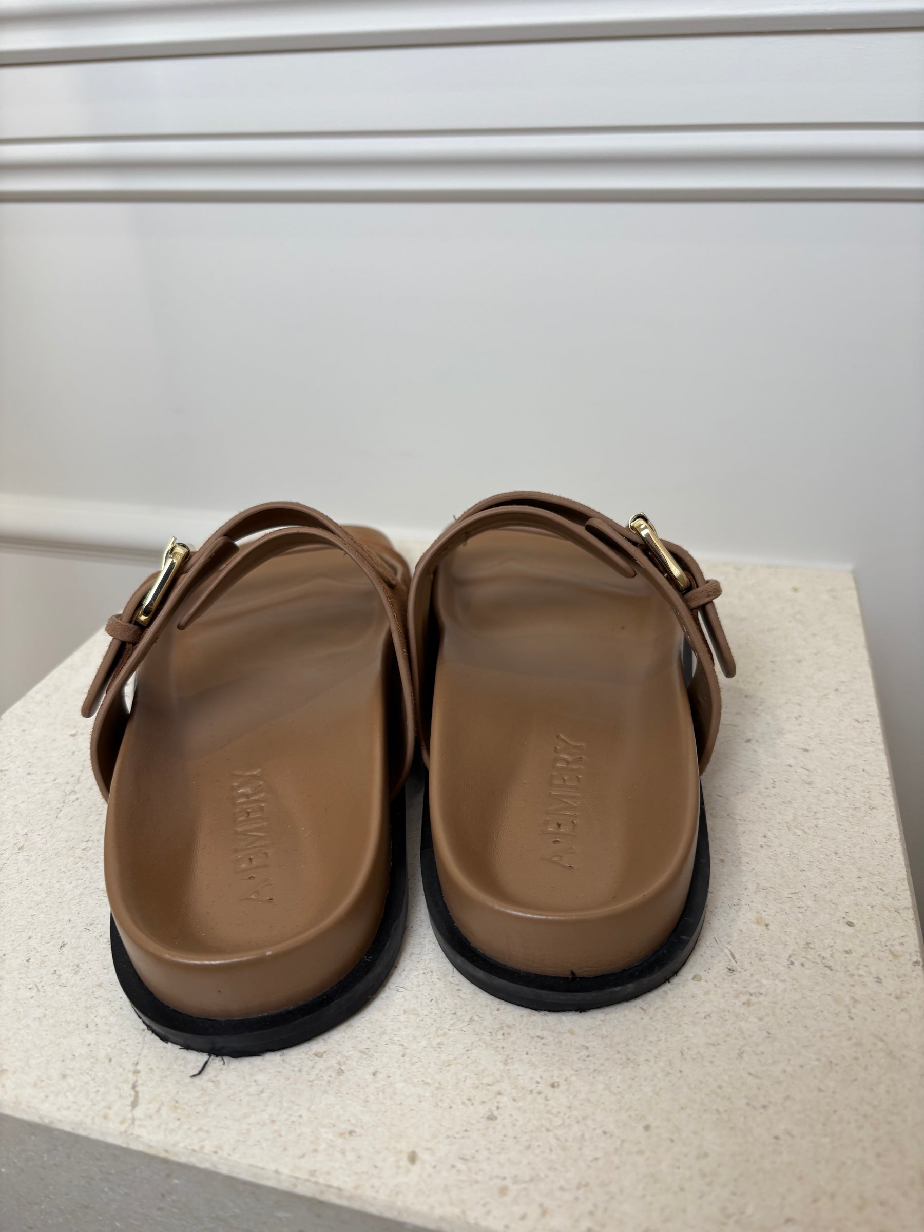a.emery Tan Suede Slides, 37