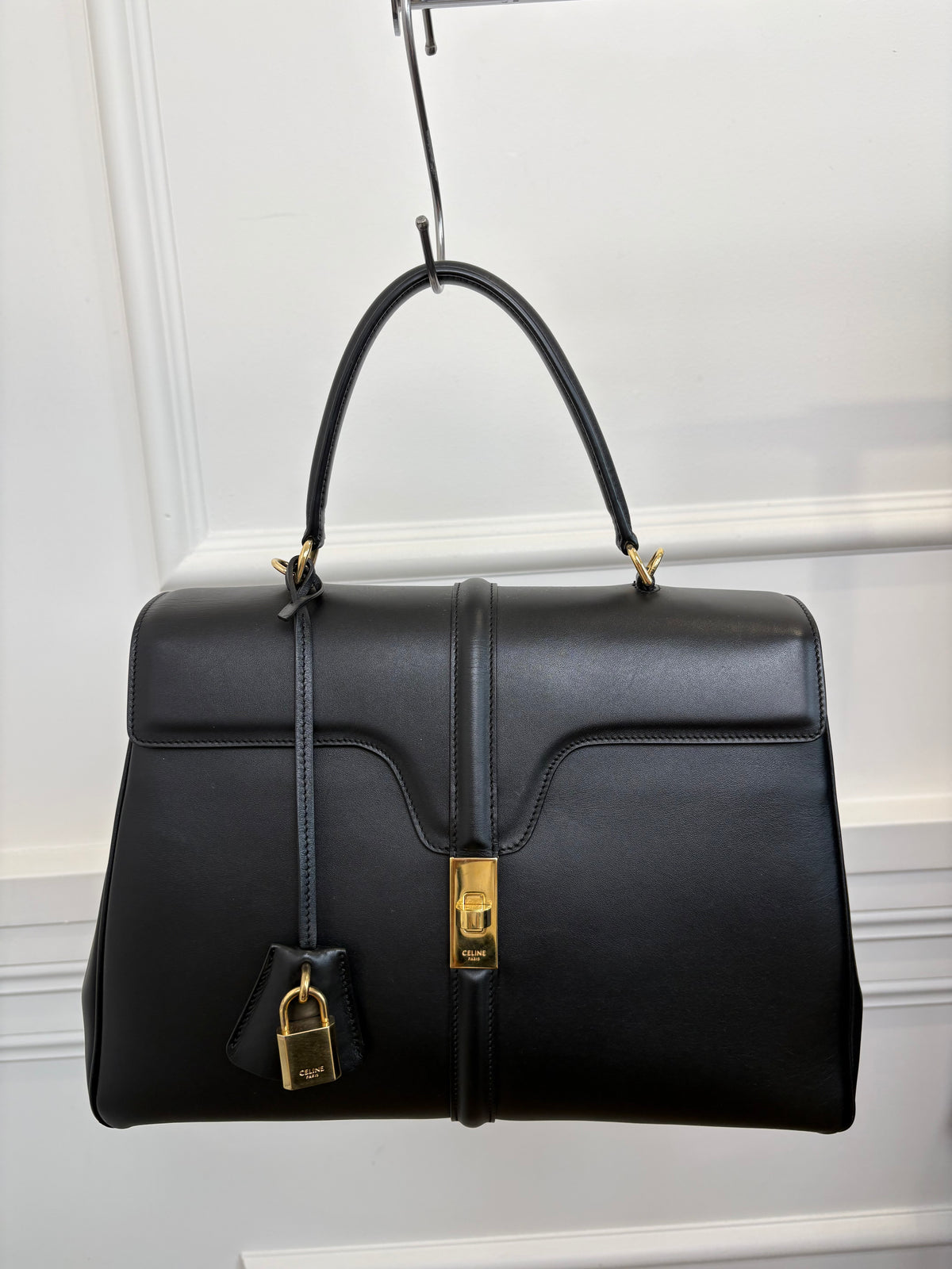 Celine Black Leather Medium Classique 16 Bag