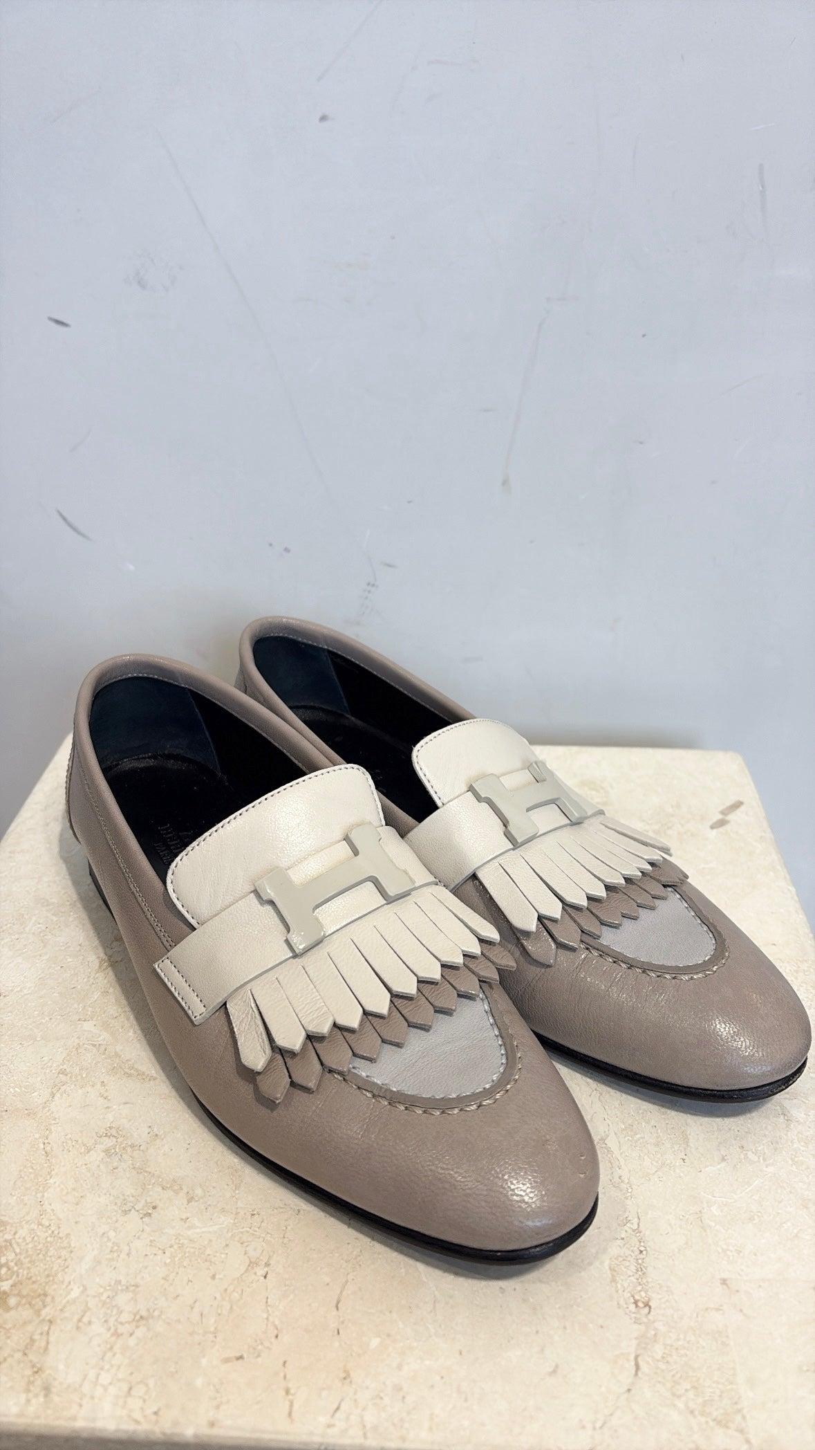 Hermès Beige Royal Loafers With Fringe Detail, 36