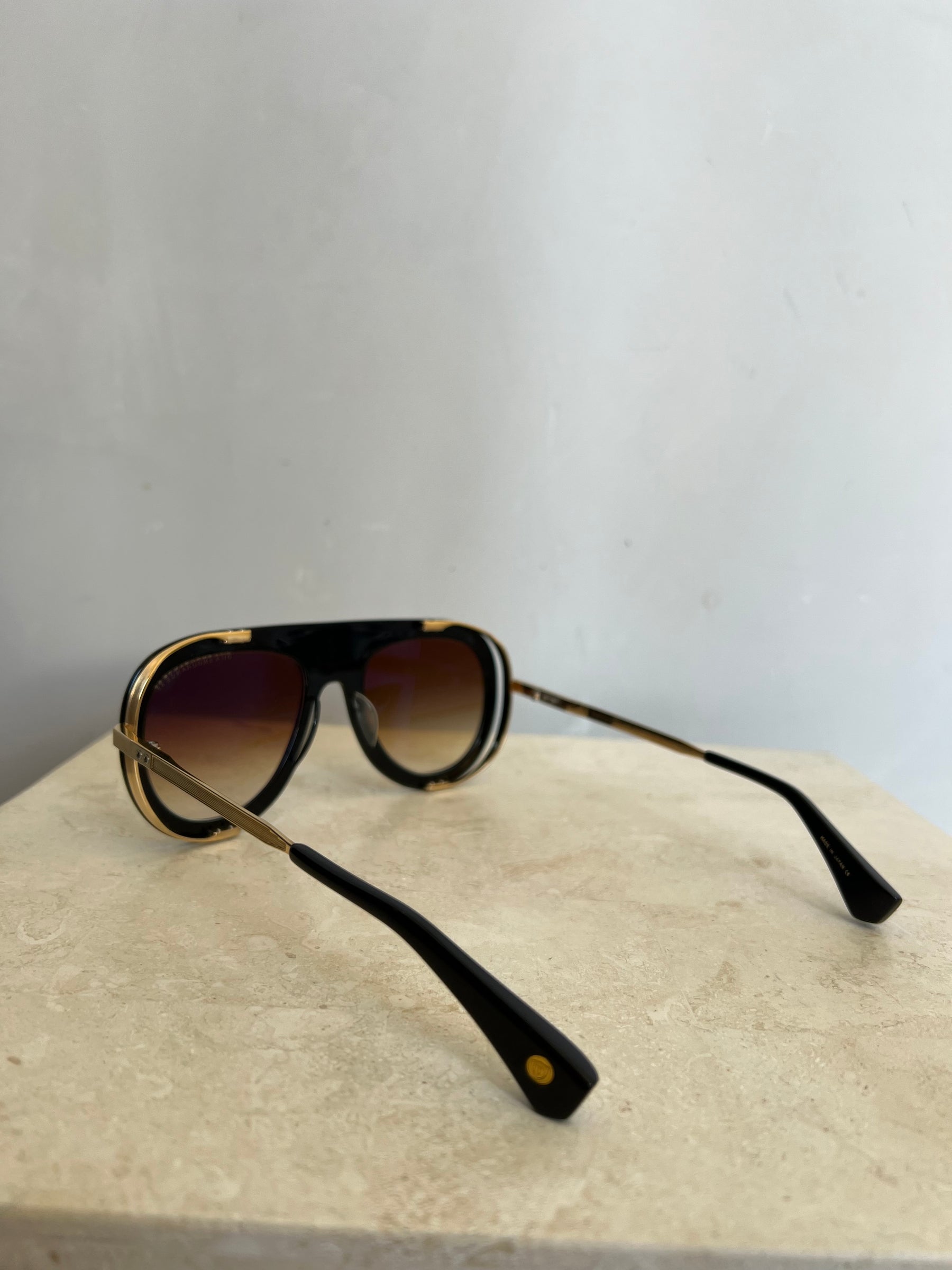 DITA Black and Gold Oversized Aviator Style Sunglasses