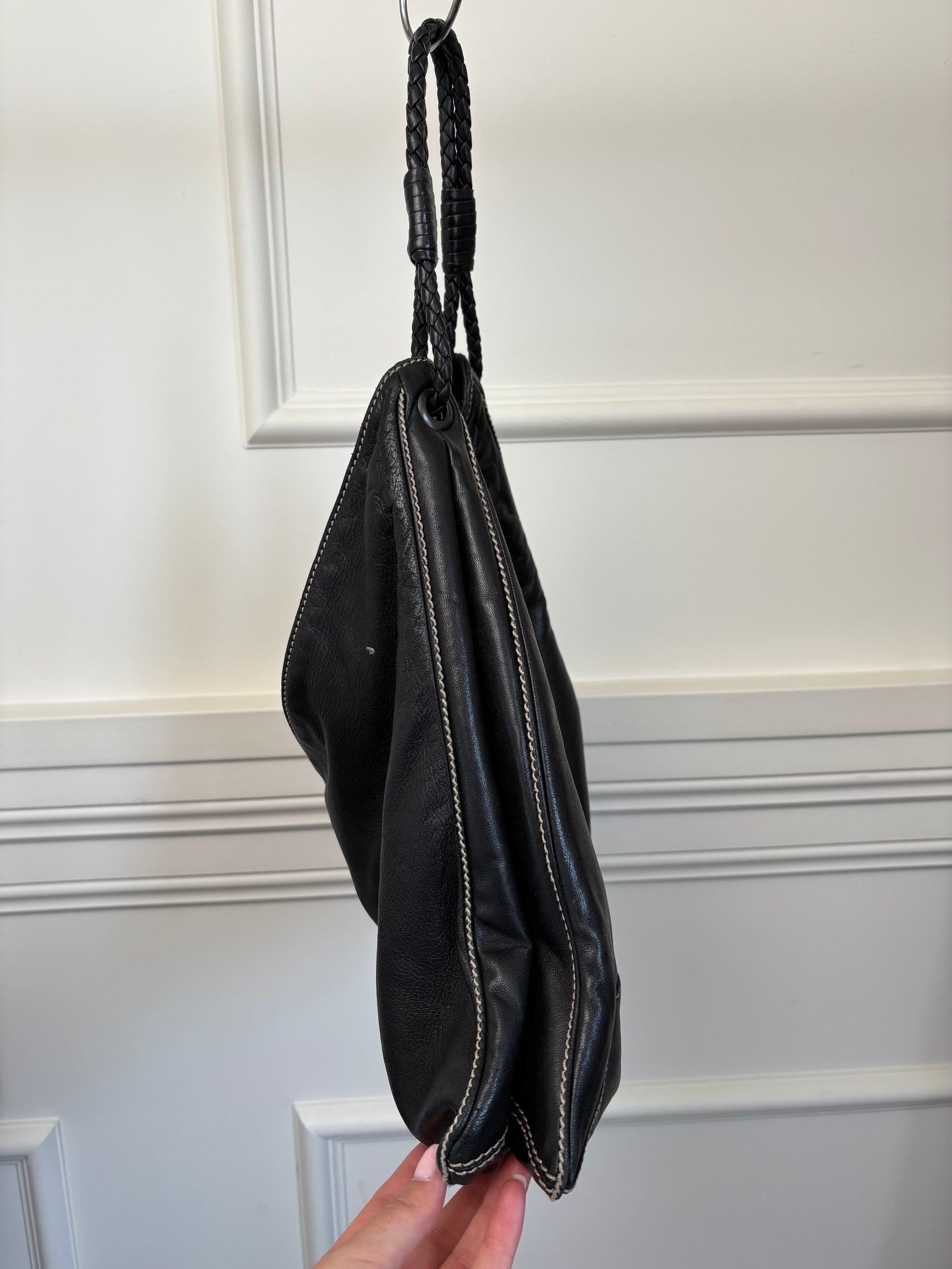 Bottega Veneta Black Leather Hobo Handbag