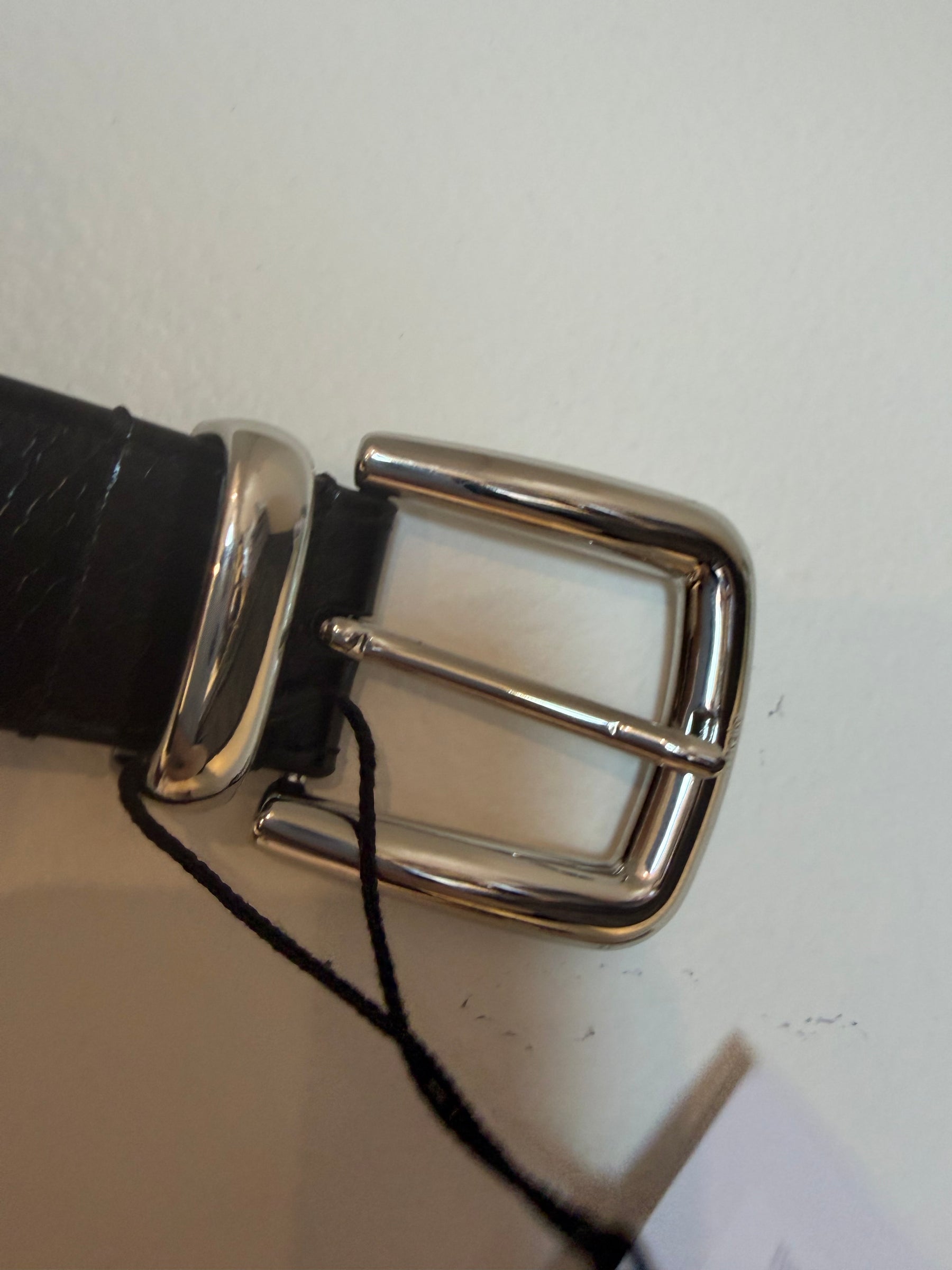 Maje Black Leather Belt with Silver Buckle, 1