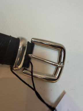 Maje Black Leather Belt with Silver Buckle, 1